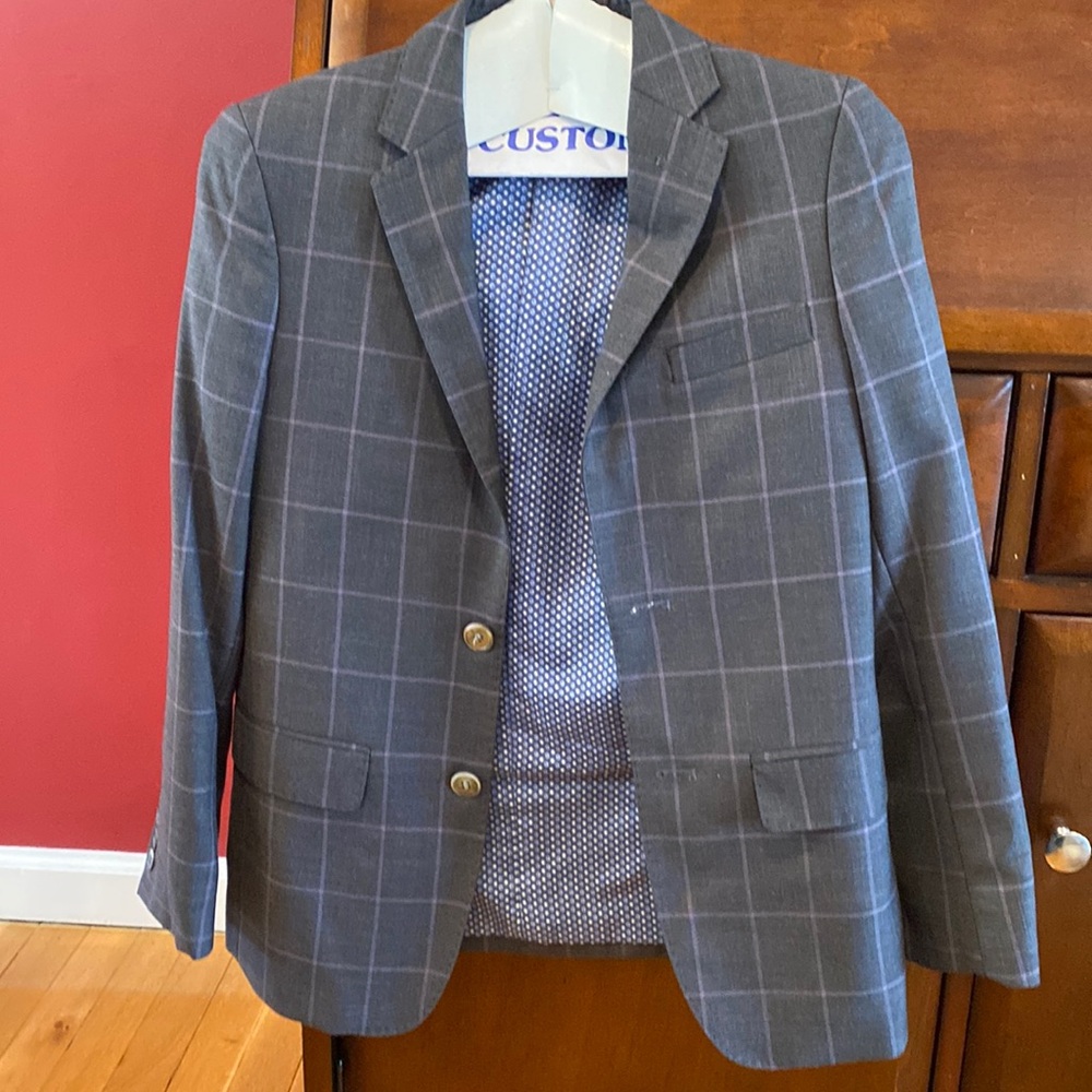 T.O. Boys suit size 12 worn one time gray with lavender stripe